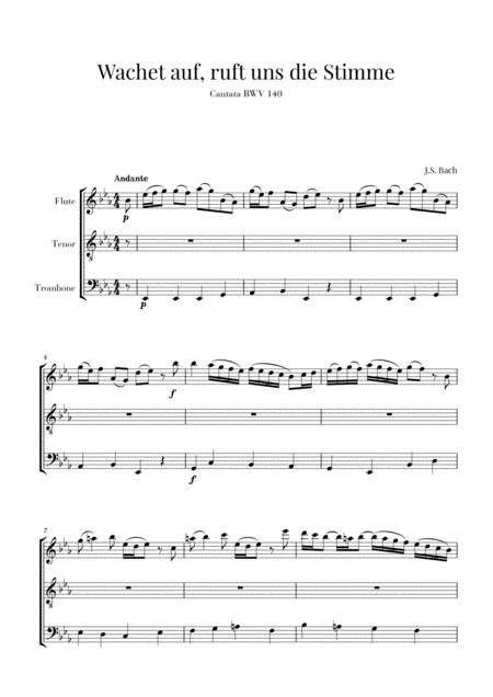 Free Sheet Music Bach Wachet Auf Ruft Uns Die Stimme Bwv 140 For Flute Tenor And Trombone