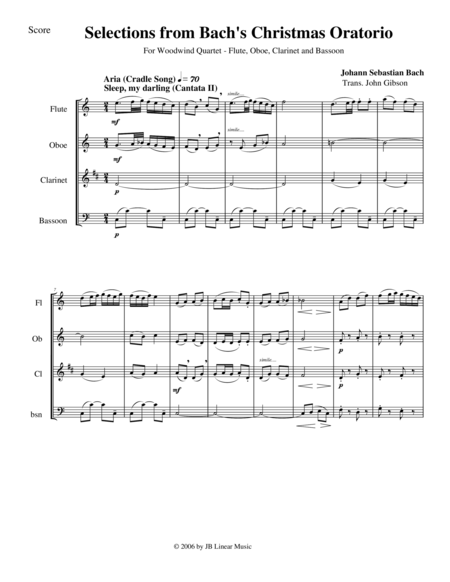 Bachs Christmas Oratorio Selections For Woodwind Quartet Sheet Music