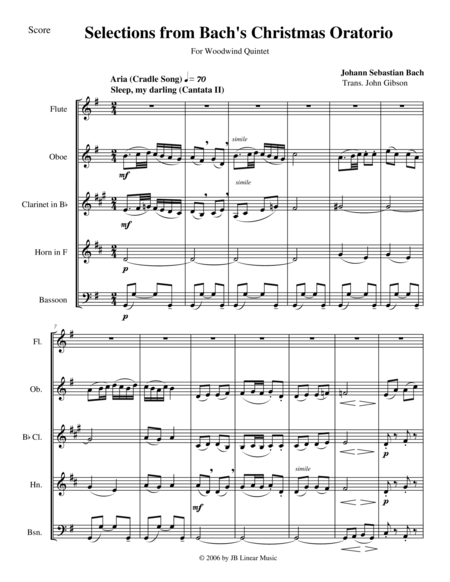 Bachs Christmas Oratorio Selections For Woodwind Quintet Sheet Music