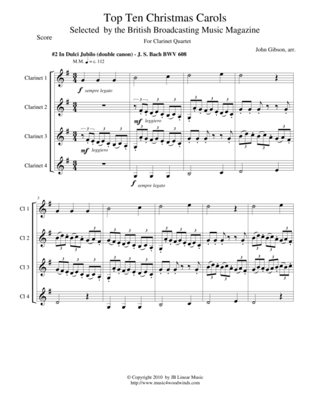 Bachs In Dulci Jubilo For Clarinet Quartet Sheet Music