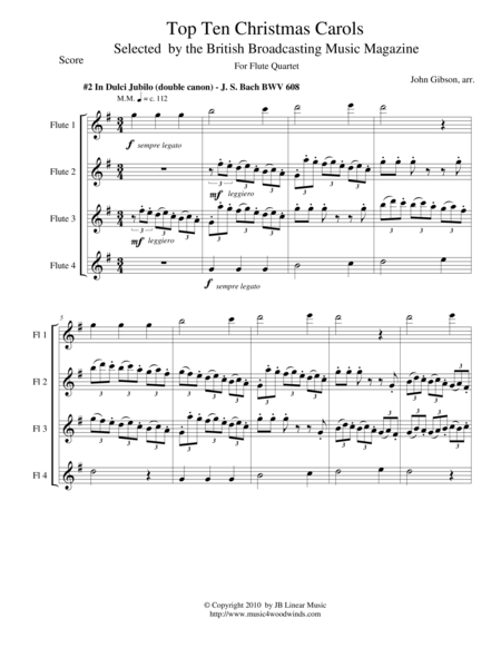 Bachs In Dulci Jubilo For Flute Quartet Sheet Music