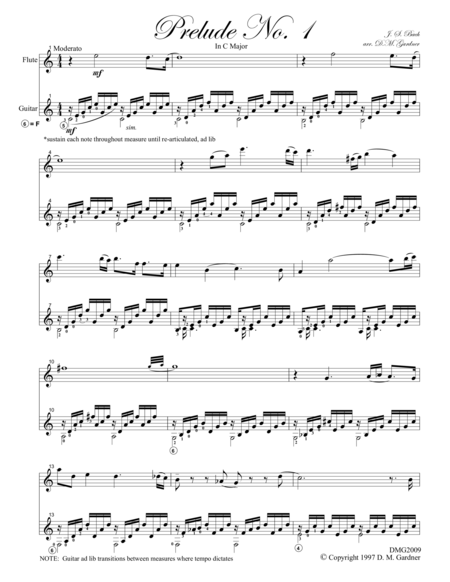 Bachs Prelude No 1 In C For Flute And Guitar Sheet Music