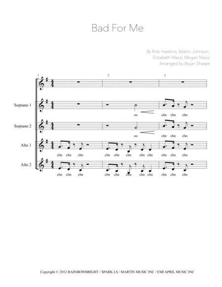 Free Sheet Music Bad For Me