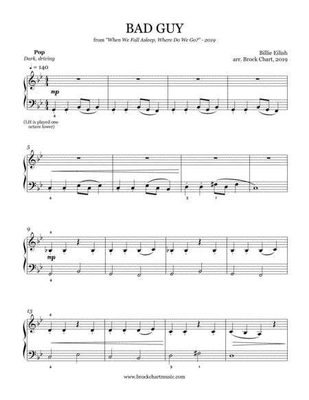 Bad Guy Easy Piano Solo Sheet Music