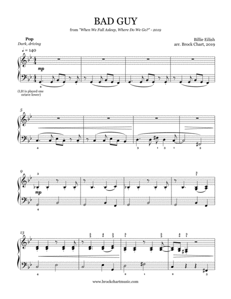 Free Sheet Music Bad Guy Intermediate Piano Solo