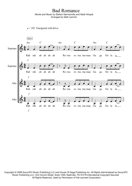 Bad Romance Ssa Sheet Music