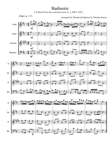 Badinerie For Woodwinds Sheet Music