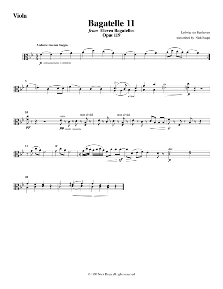 Bagatelle 11 For String Orchestra Viola Part Sheet Music