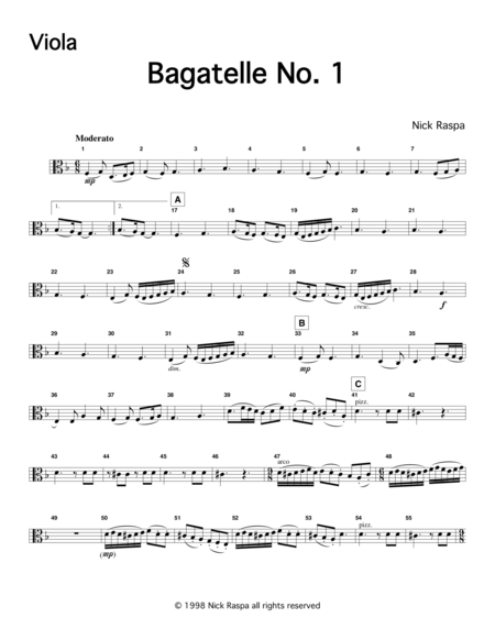 Free Sheet Music Bagatelle No 1 Viola Part