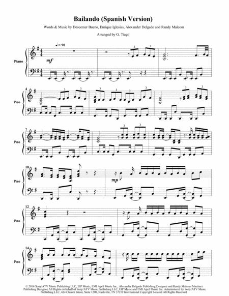 Bailando Spanish Version Piano Solo Sheet Music