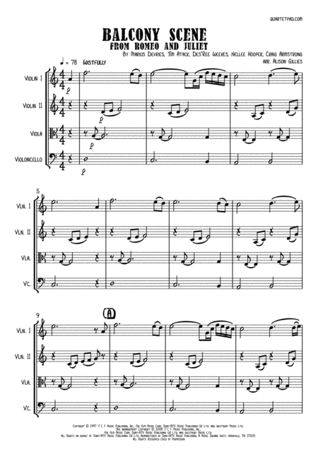 Free Sheet Music Balcony Scene From Romeo And Juliet String Quartet