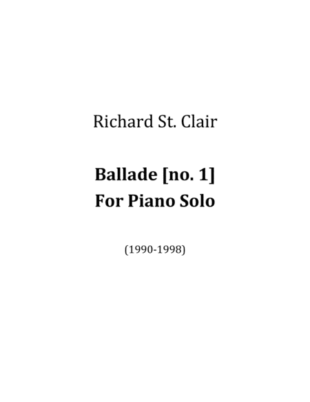 Ballade No 1 For Solo Piano Sheet Music