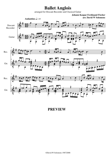 Free Sheet Music Ballet Anglois For Recorder And Guitar