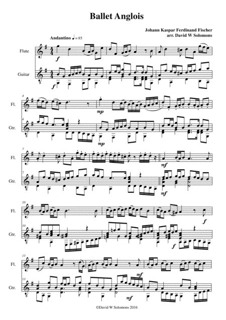 Free Sheet Music Ballet Anglois With Variations For Flute And Guitar