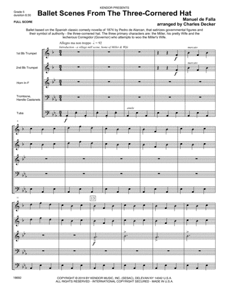 Ballet Scenes From The Three Cornered Hat Full Score Sheet Music