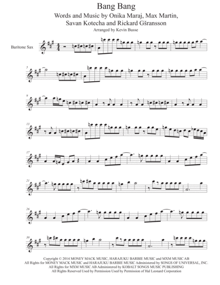 Free Sheet Music Bang Bang Bari Sax