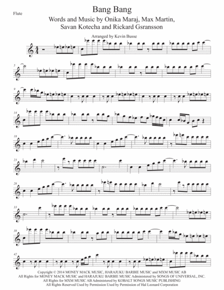 Free Sheet Music Bang Bang Original Key Flute