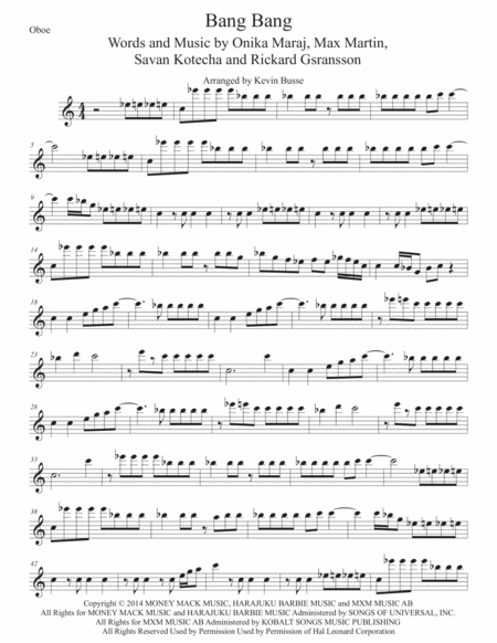 Free Sheet Music Bang Bang Original Key Oboe