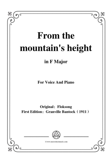 Bantock Folksong From The Mountains Height Hoch Vom Dachstein In F Major For Voice And Piano Sheet Music