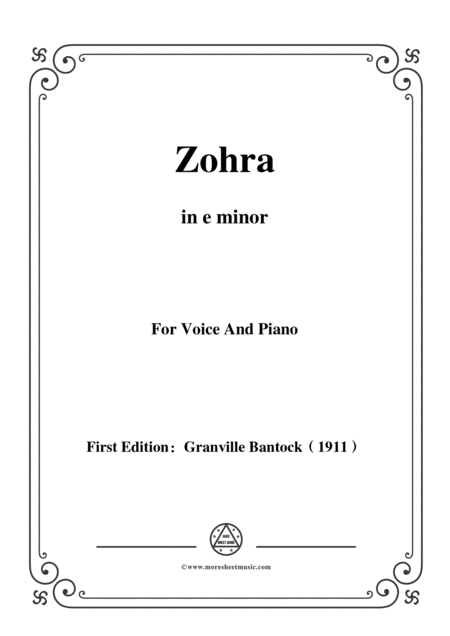 Bantock Folksong Zohra In E Minor For Voice And Piano Sheet Music