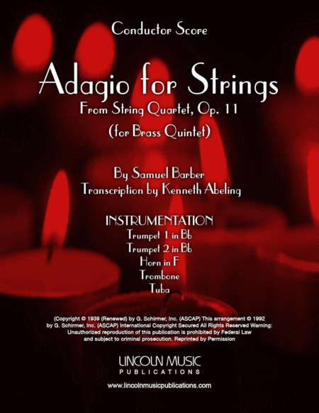 Barber Adagio For Strings For Brass Quintet Sheet Music