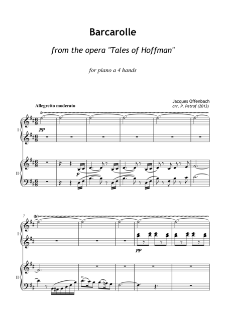 Barcarolle From The Opera Tales Of Hoffman For Piano 4 Hands Sheet Music