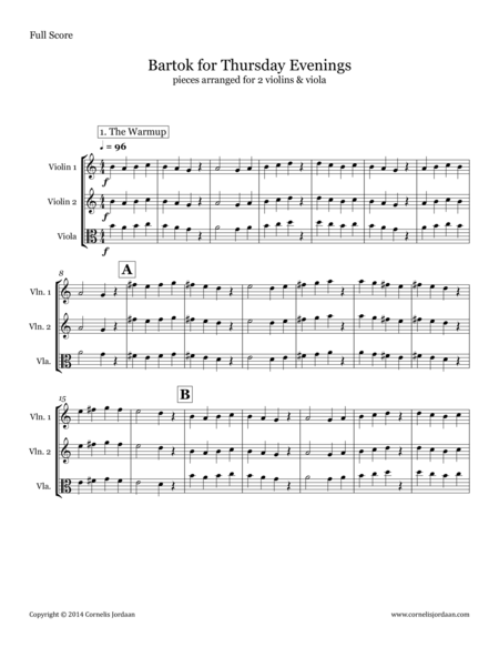 Free Sheet Music Bartok For Thursday Evenings For 2 Violins Viola