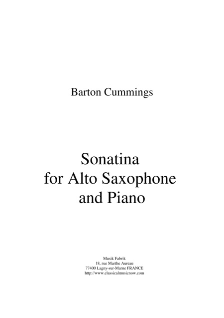 Free Sheet Music Barton Cummings Sonatina For Alto Saxophone And Piano