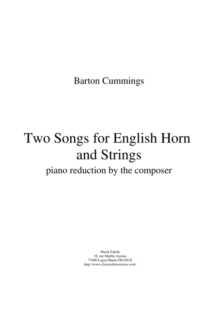 Free Sheet Music Barton Cummings Two Songs For English Horn And Strings Reduction For English Horn And Piano