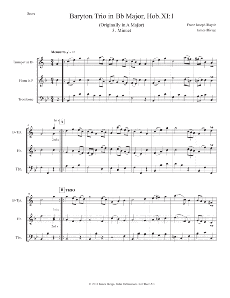 Free Sheet Music Baryton Trio In Bb Major Hob Xi 1