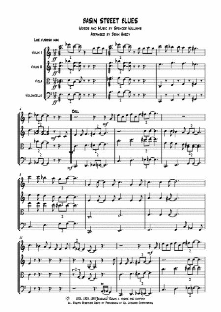 Basin Street Blues Bacchus Quartet Sheet Music