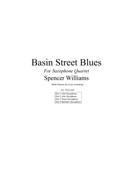 Free Sheet Music Basin Street Blues For Saxophone Quartet