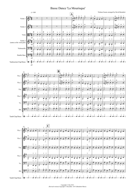 Basse Dance By Susato For String Orchestra Sheet Music