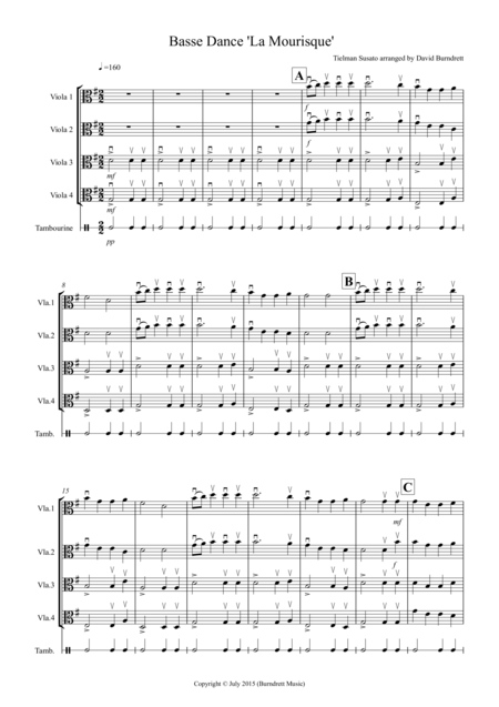 Free Sheet Music Basse Dance By Susato For Viola Quartet