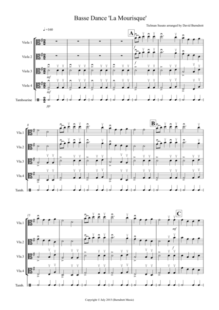 Basse Dance By Susato For Viola Quartet Sheet Music