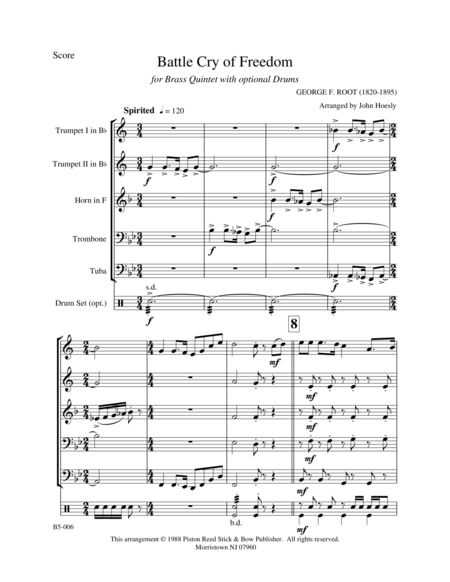 Battle Cry Of Freedom Brass Quintet Sheet Music