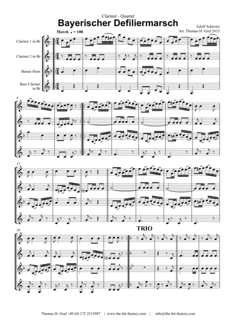 Free Sheet Music Bayerischer Defiliermarsch German March Oktoberfest Clarinet Quartet