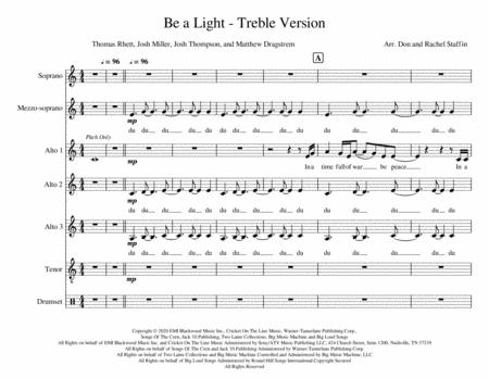 Be A Light A Cappella Treble Version Sheet Music