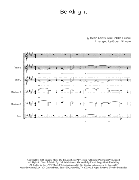 Be Alright Ttbbb A Cappella Sheet Music