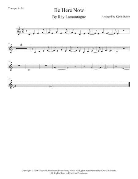 Be Here Now Trumpet Easy Key Of C Sheet Music