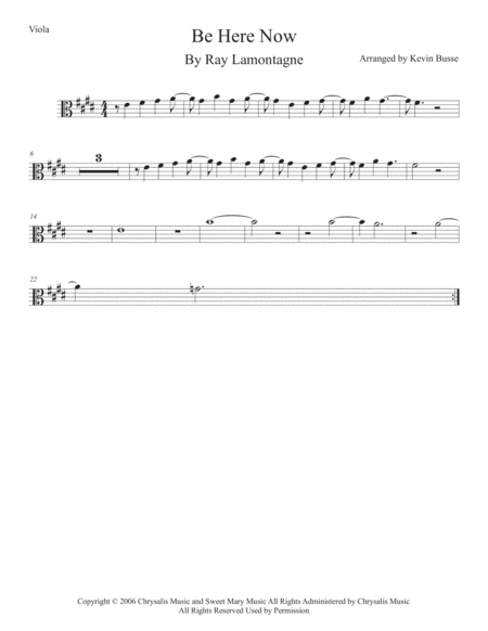 Be Here Now Viola Original Key Sheet Music