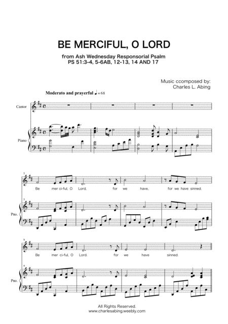 Be Merciful O Lord Psalm 51 Ash Wednesday Responsorial Psalm Sheet Music