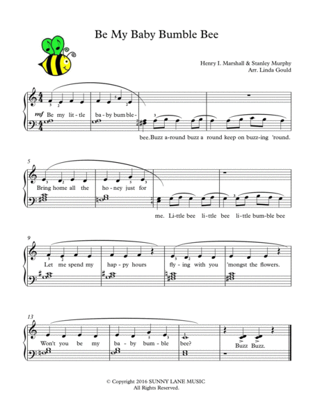 Be My Baby Bumble Bee Easy Beginner Piano Sheet Music