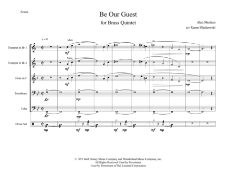 Free Sheet Music Be Our Guest Brass Quintet