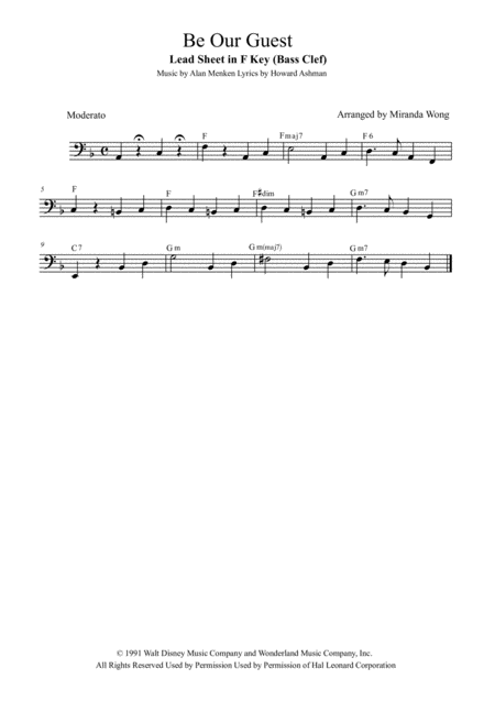 Free Sheet Music Be Our Guest Lead Sheet In F Bass Clef Instruments