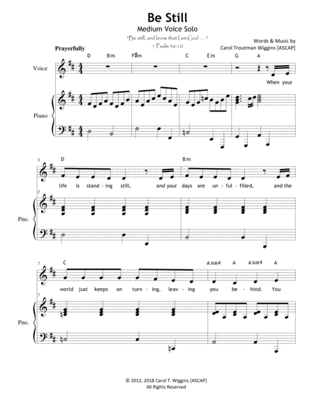 Be Still Medium Voice Solo Sheet Music