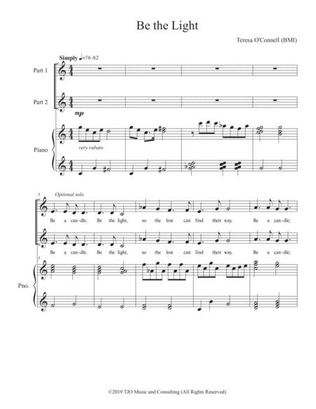 Be The Light For Two Part Voices Reproducible Sheet Music