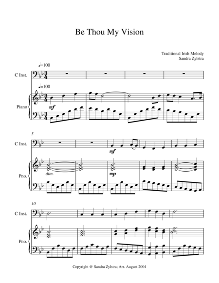 Free Sheet Music Be Thou My Vision Bass C Instrument Solo