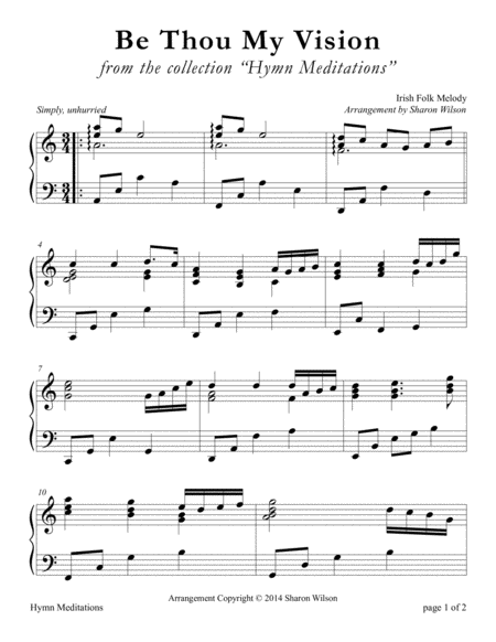 Be Thou My Vision Large Print Piano Solo Sheet Music