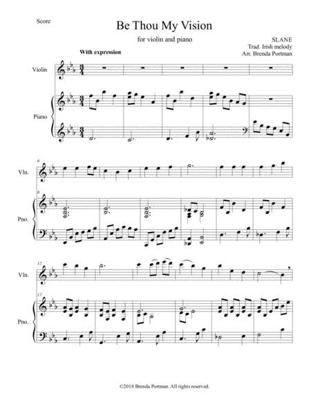 Be Thou My Vision Violin Piano Arr Brenda Portman Sheet Music